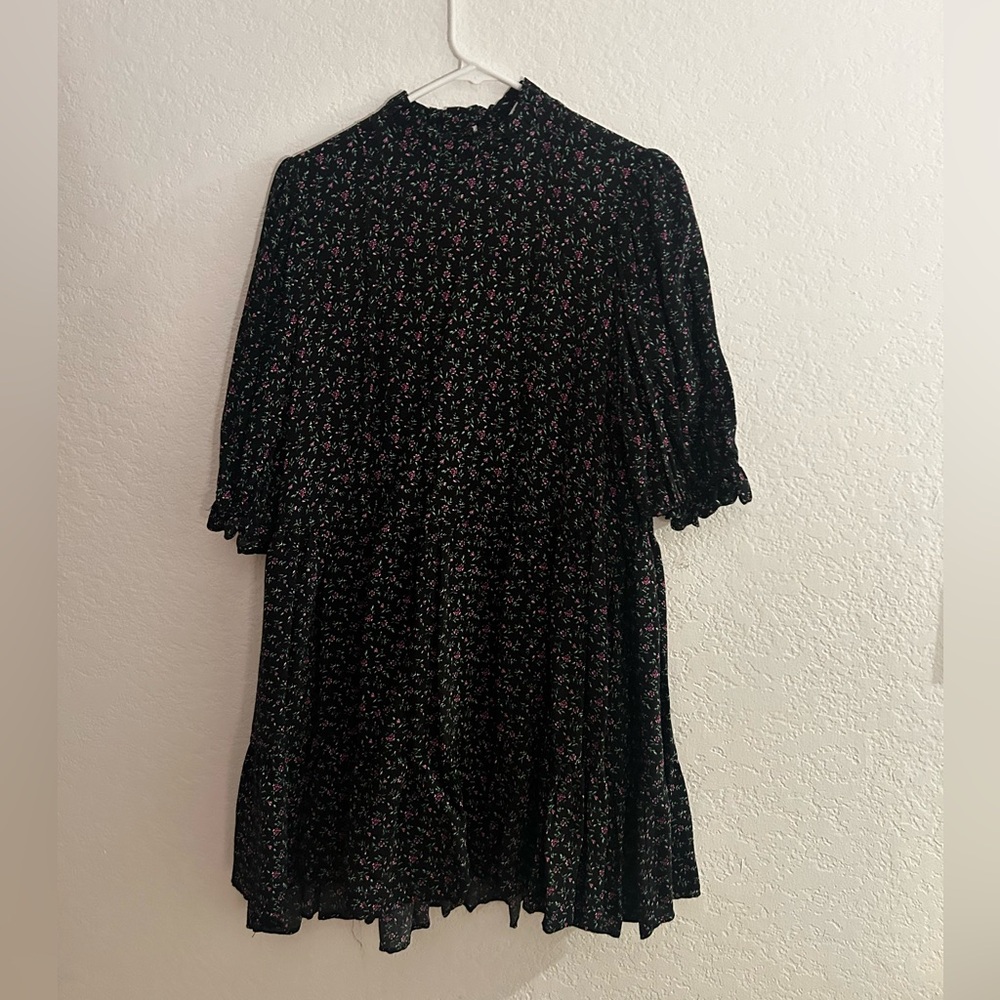 Zara Black and Pink Floral Mini Dress